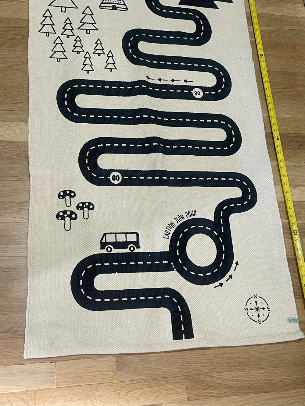 OYOY Adventure Road Play Rug Black & Cream Kids Car Track Rug